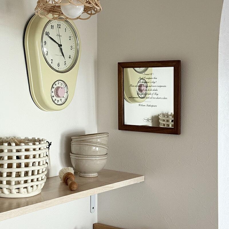 ウッドフレーム ガラスミラー 鏡 正方形 韓国インテリア おしゃれ 卓上