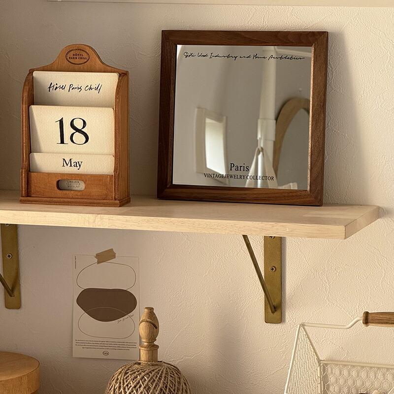 ウッドフレーム ガラスミラー 鏡 正方形 韓国インテリア おしゃれ 卓上