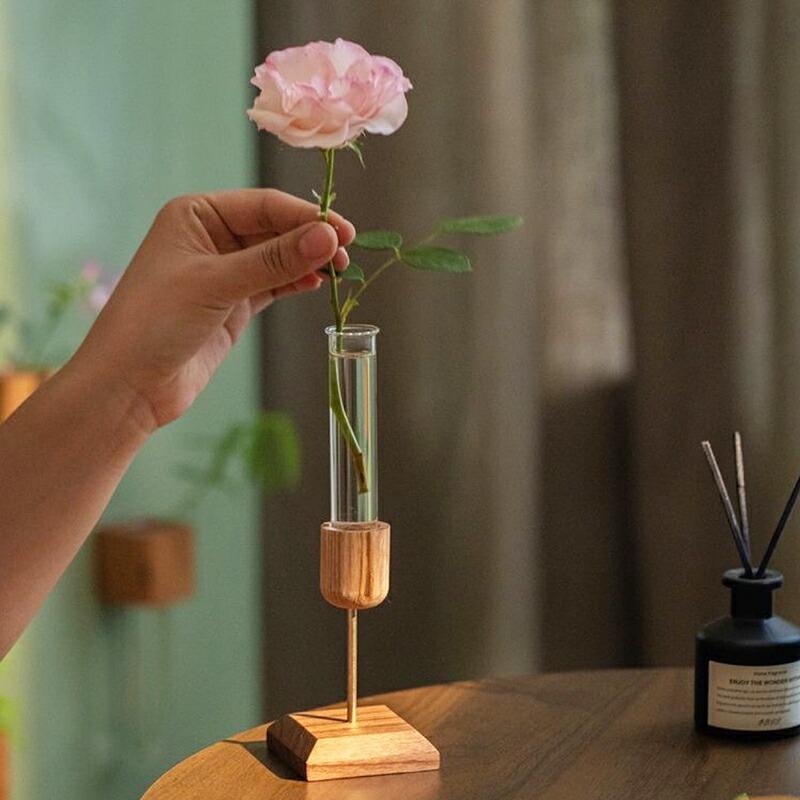 フラワーベース 一輪挿し 花瓶 ガラス 木製 台座 おしゃれ 北欧 韓国