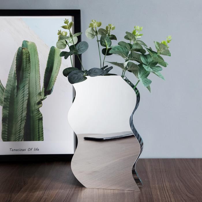 フラワーベース 花瓶 ウェーブミラー型 おしゃれ かわいい シンプル