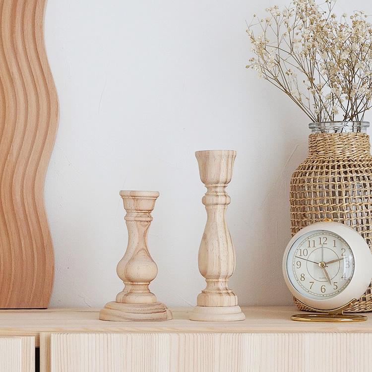 ウッド キャンドルスタンド 大小2個セット 木 ナチュラル おしゃれ かわいい キャンドルホルダー 蝋燭立て 北欧