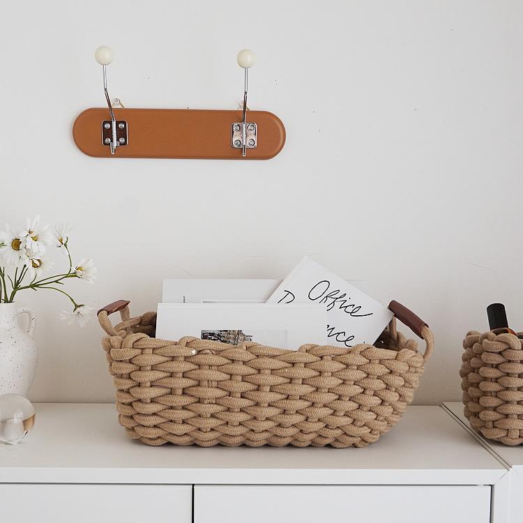 ロープ編みバスケット ホワイト ブラウン Mサイズ 収納ボックス BOX