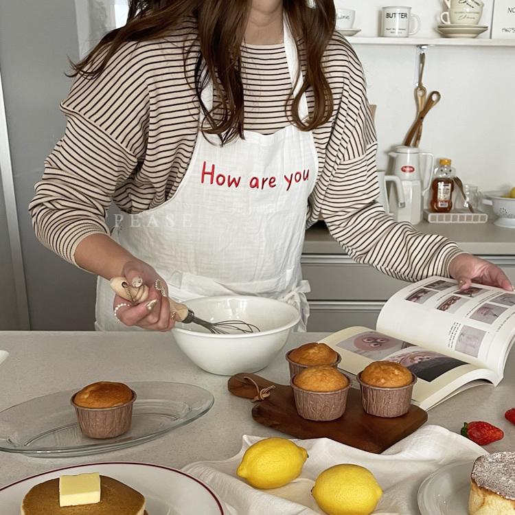 エプロン Howareyou 刺繍 ショート ロング薄手 白色 おしゃれ かわいい