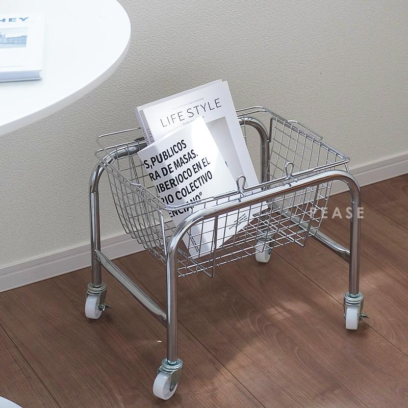 バスケット＆キャスター付きバスケットカート セット カゴ置き 収納