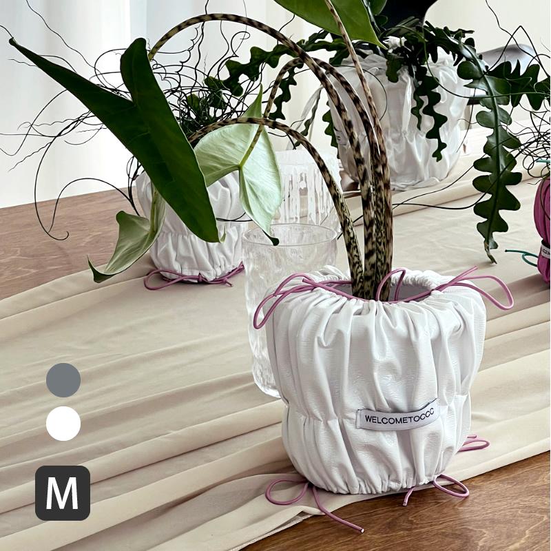 鉢カバー Mサイズ シルバー ホワイト 観葉植物 プランター 植木鉢