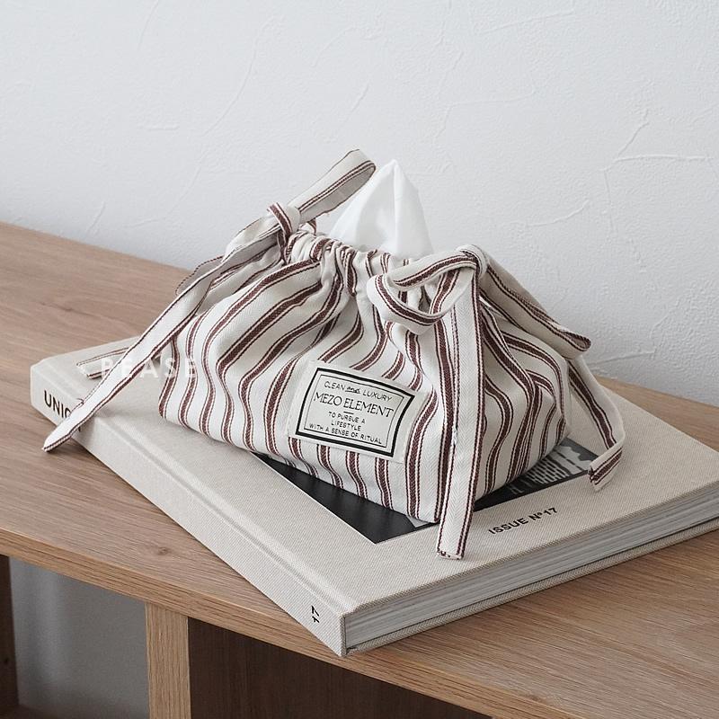 ティッシュカバー ティッシュケース 布 ストライプ 小物入れ 巾着