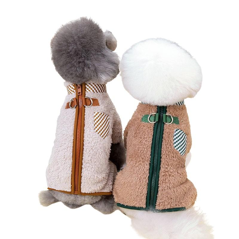 秋冬 犬服 もこもこ フリース 防寒ロンパース 着せやすい よく伸びる ストレスフリー 背中ファスナー式  Ｄカン付き  老犬  シンプル 小型犬 |  | 01