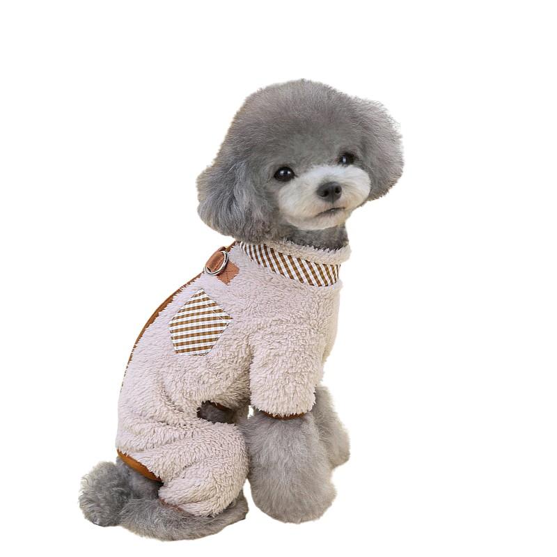 秋冬 犬服 もこもこ フリース 防寒ロンパース 着せやすい よく伸びる ストレスフリー 背中ファスナー式  Ｄカン付き  老犬  シンプル 小型犬 |  | 04