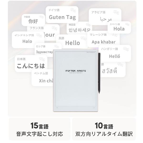 canonキャノン iFLYTEK Eインクタブレット AINote2 録音 文字起こし 手書き 要約 翻訳 ノート作成 会議議事録 取材記録 ドラフト作成 デジタル読書 お絵かき