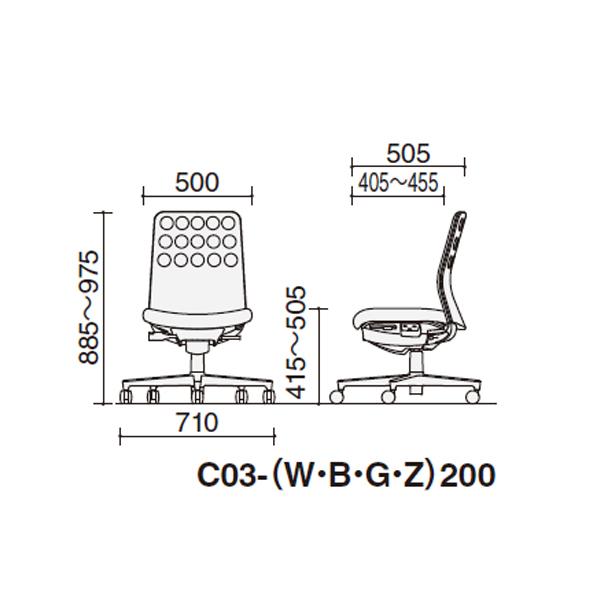 コクヨ モネット C03-G200U-GE2M6X1 肘なし 脚グレー 本体色グレー 座グレー ポリウレタン巻きキャスター｜peeece｜03
