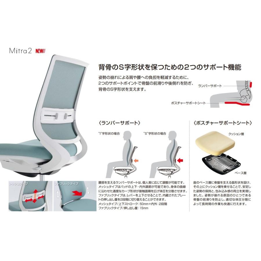 ミトラ2 C04-B130MW-E1B6E61 可動肘 ランバーサポート無 背・座ブラック 本体色（白） 樹脂脚(黒) メッシュタイプ ナイロン脚 組立・設置込 【ストーレートライン】