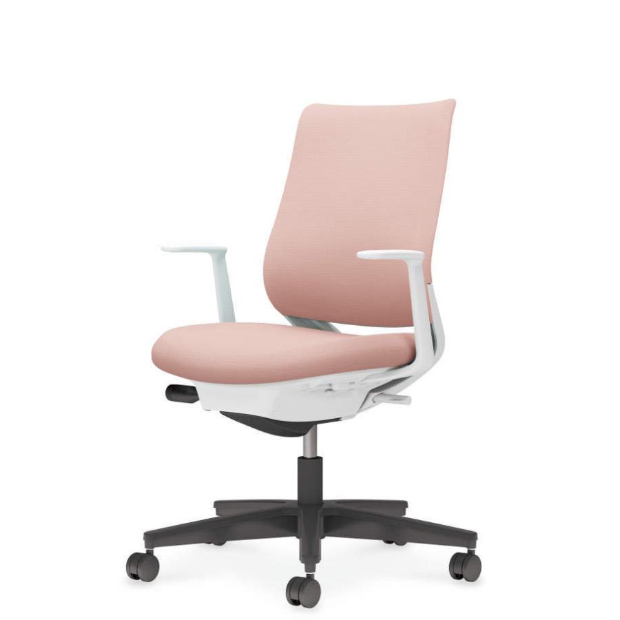 コクヨ ミトラ2 C04-B190CU-E19G9G1 L型肘 ランバーサポート無 背・座アッシュピンク 本体色（白） 樹脂脚(黒) ファブリックタイプ ウレタン脚 設置込