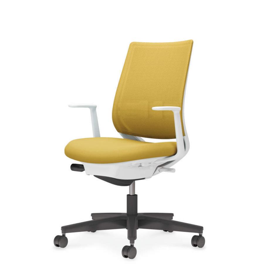 コクヨ ミトラ2 C04-B192MU-E11S1S1 L型肘 ランバーサポート有 背・座オリーブイエロー 本体色（白） 樹脂脚(黒) メッシュタイプ ウレタン脚 組立・設置込