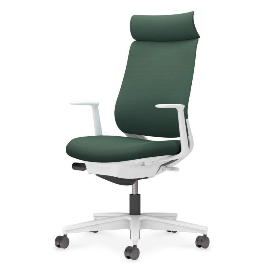 コクヨ ミトラ2 C04-W390CW-E1Q6Q61 L型肘 ランバーサポート無 背・座ディープグリーン 本体色（白） 樹脂脚(白) ファブリックタイプ ナイロン脚 設置込