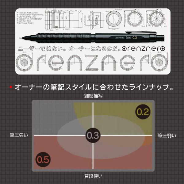 ぺんてる オレンズネロ PP3002-A シャープペンシル 芯径0.2 orenznero 筆記具 シャーペン 自動芯出し機構 消しゴム付 普段使い 筆圧 ブラック 黒 | オレンズ | 04