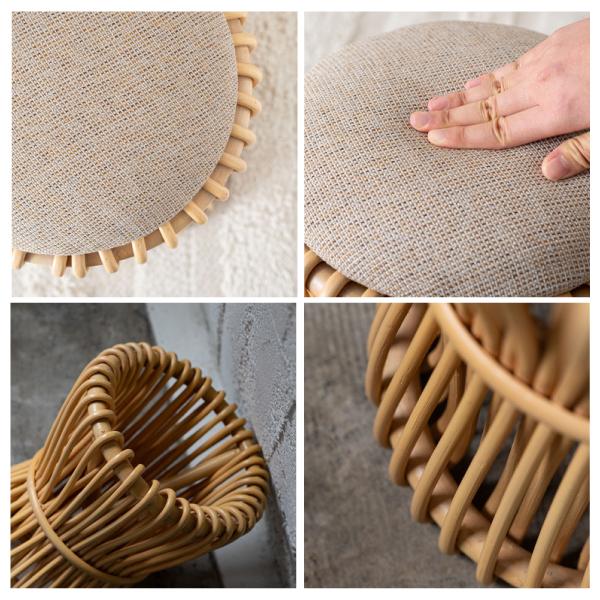 ナチュラル天然素材◾️美品 籐ラタン製 ラウンドスツール 東谷 籐 ラウンドスツール 座面高40cm 鼓型 天然木 （ スツール