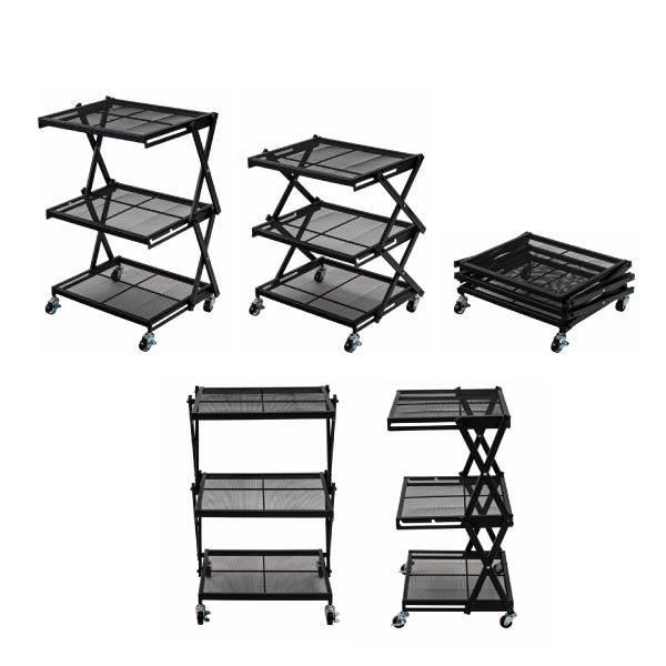 フォールディングラック LFS-56 ラック 折りたたみ フォールディングワゴン 収納棚 キャスター ストッパー付き 高さ調整 3段 コンパクト 折りたたみ 収納 | 東谷 | 18