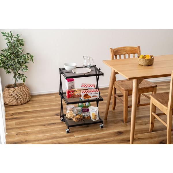 フォールディングラック LFS-56 ラック 折りたたみ フォールディングワゴン 収納棚 キャスター ストッパー付き 高さ調整 3段 コンパクト 折りたたみ 収納 | 東谷 | 05