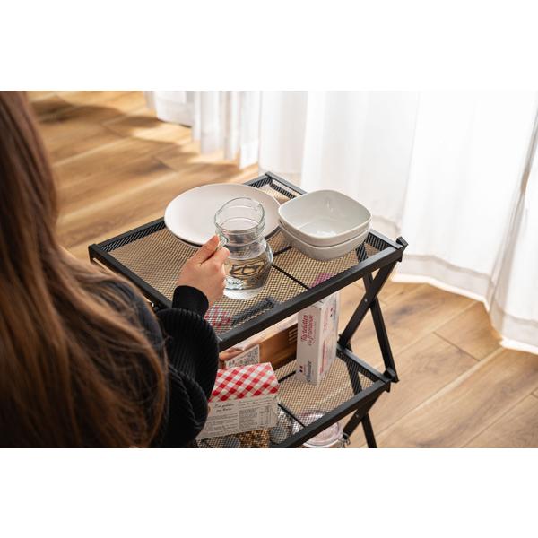 フォールディングラック LFS-56 ラック 折りたたみ フォールディングワゴン 収納棚 キャスター ストッパー付き 高さ調整 3段 コンパクト 折りたたみ 収納 | 東谷 | 07