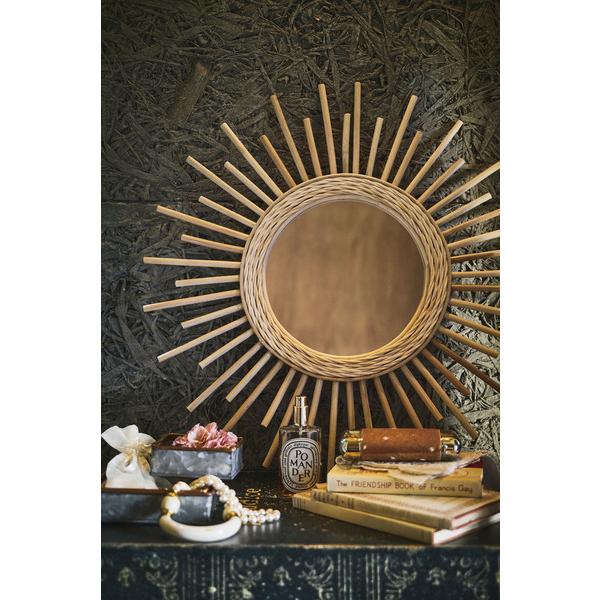 東谷 ミラー MR-713 壁掛け 鏡 丸型 ラタン 太陽 手編み