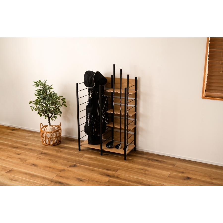 ☆ ゴルフラック OM-01BK ゴルフ クラブスタンド ディスプレイ 収納 省スペース 大容量 北欧 ラック シェルフ クラブホルダー 釣り竿 ロットスタンド アウトドア | 東谷 | 09