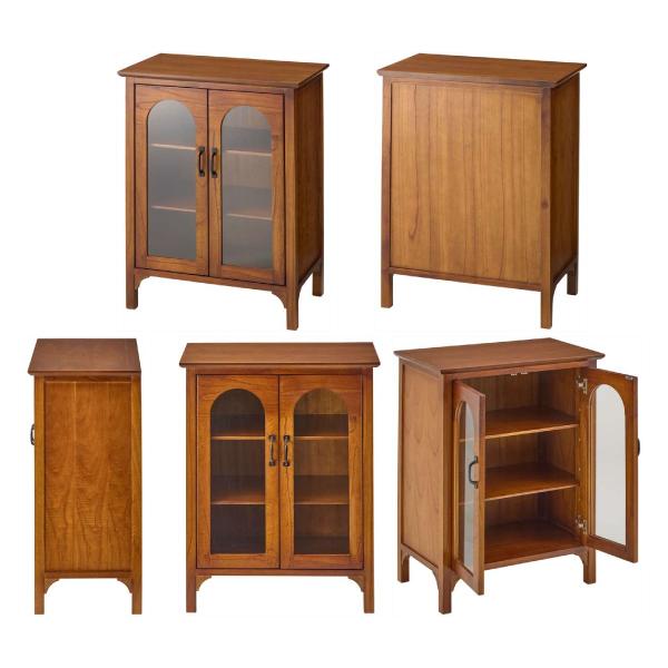 【メーカー直送】東谷　PM-322 木製ブラウンキャビネット ガラス扉付き 東谷 キャビネット PM-322 飾り棚 収納家具 アーチデザイン アーチ扉