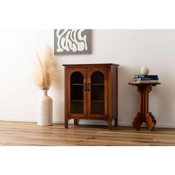 キャビネット PM-322 飾り棚 収納家具 アーチデザイン アーチ扉 アーチ ミンディ材 天然木 アンティーク 小さめ 黒アイアン 収納 扉付き 棚付き ガラス扉 | 東谷 | 04
