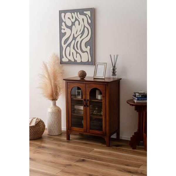 キャビネット PM-322 飾り棚 収納家具 アーチデザイン アーチ扉 アーチ ミンディ材 天然木 アンティーク 小さめ 黒アイアン 収納 扉付き 棚付き ガラス扉 | 東谷 | 05