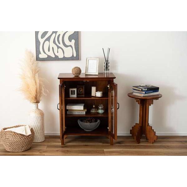 キャビネット PM-322 飾り棚 収納家具 アーチデザイン アーチ扉 アーチ ミンディ材 天然木 アンティーク 小さめ 黒アイアン 収納 扉付き 棚付き ガラス扉 | 東谷 | 06