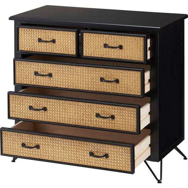 チェスト PM-337BK 棚 収納 タンス リビングチェスト ラタン 籐 ミンディ ナチュラル 木製 天然木 おしゃれ 韓国 インテリア シンプル | 東谷 | 03