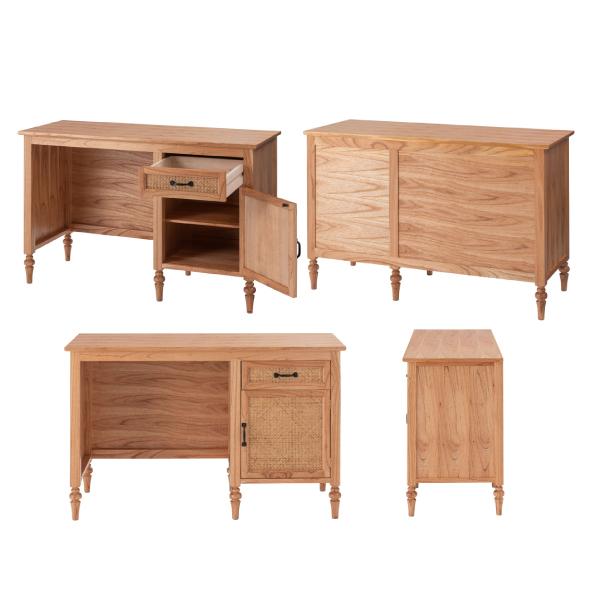 東谷 デスク PM-515NA 木製デスク アンティーク調 ナチュラル ラタン