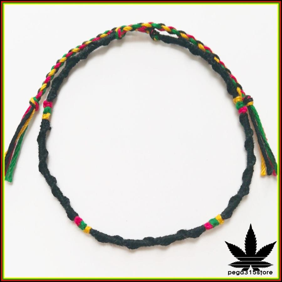 ラスタ 4ポイントブラック ミサンガ アンクレット 足首 メンズ 2本SET