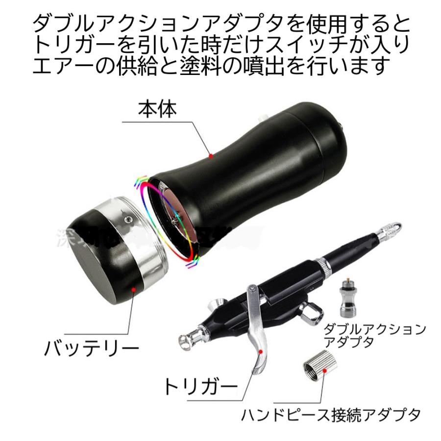 エアブラシ 充電式 ダブルアクション トリガー式 バッテリー 交換 静音