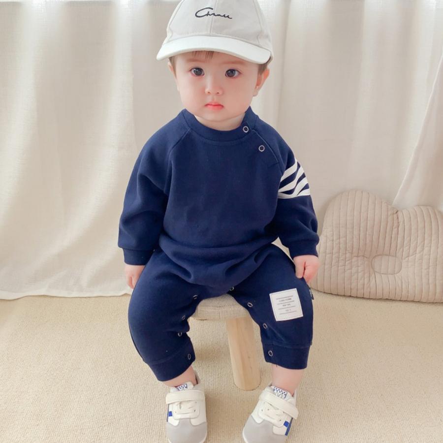 ベビー服 男の子 ロンパース 冬用 裏起毛 カバーオール 新生児服 前