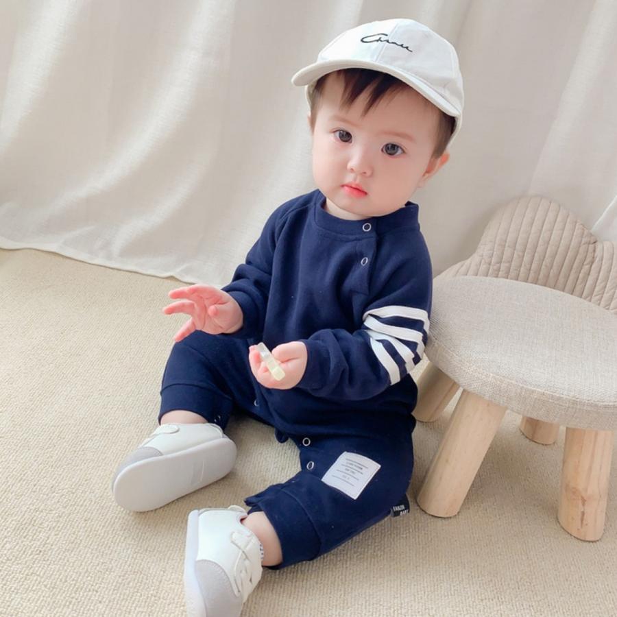 ベビー服 男の子 ロンパース 冬用 裏起毛 カバーオール 新生児服 前