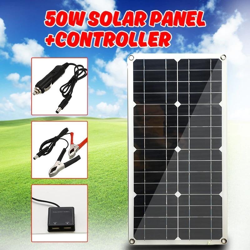 太陽光発電 ソーラーパネル 50W デュアル USB 太陽電池 出力 ポリ 