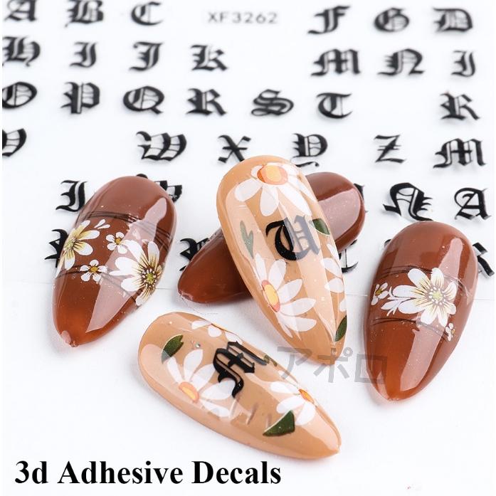 ☆4枚セット☆ 梵字 英字 ネイルシール 白 黒 アルファベット No.14