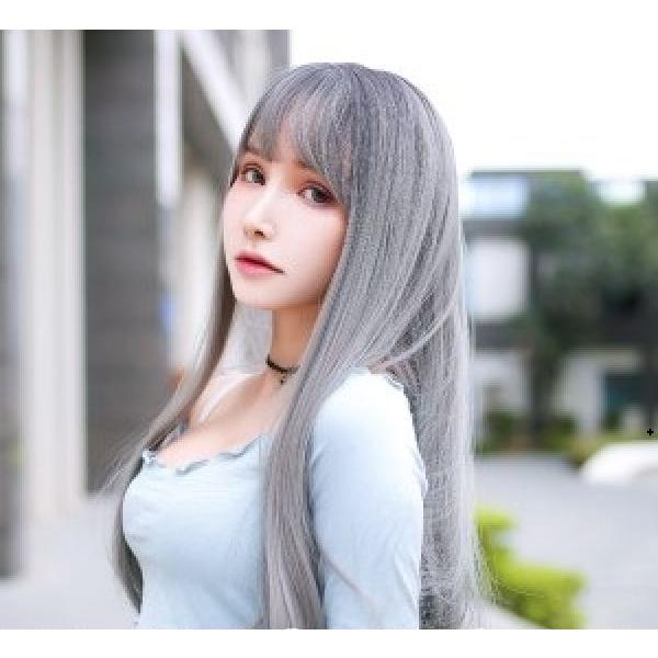 シルバー 銀色 ロングストレート ウィッグ 銀髪 レディース 女性