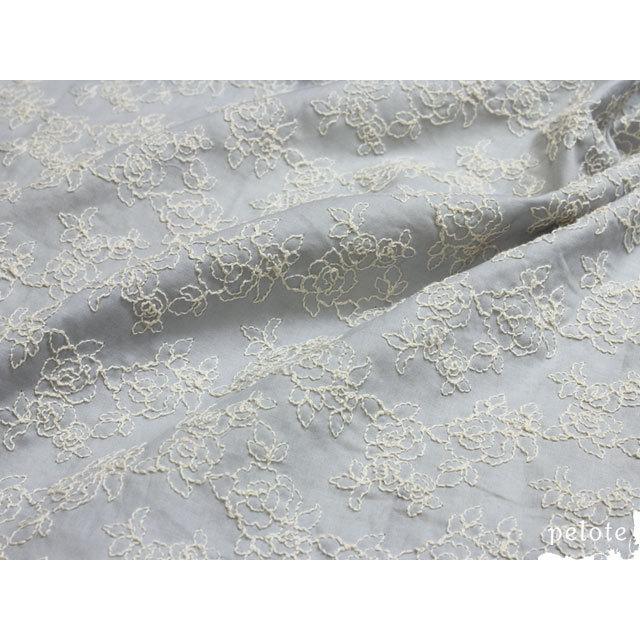 コットン 刺繍 生地 綿 コットンローン ローズ刺繍 薔薇 バラ