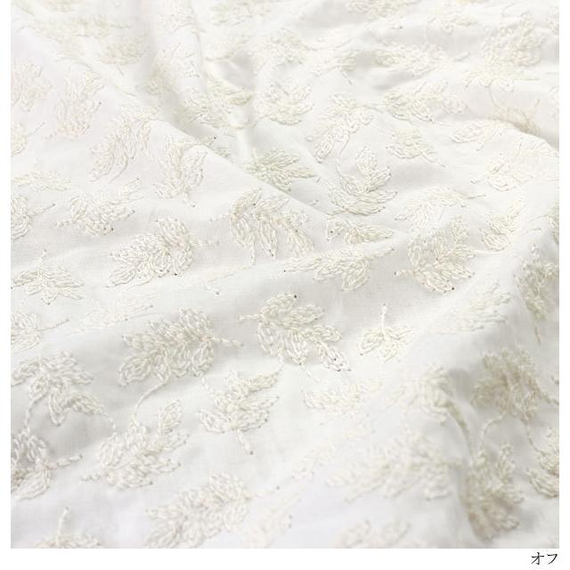 コットン 刺繍 生地 ローン リーフ刺繍 10cm単位 レース 刺しゅう