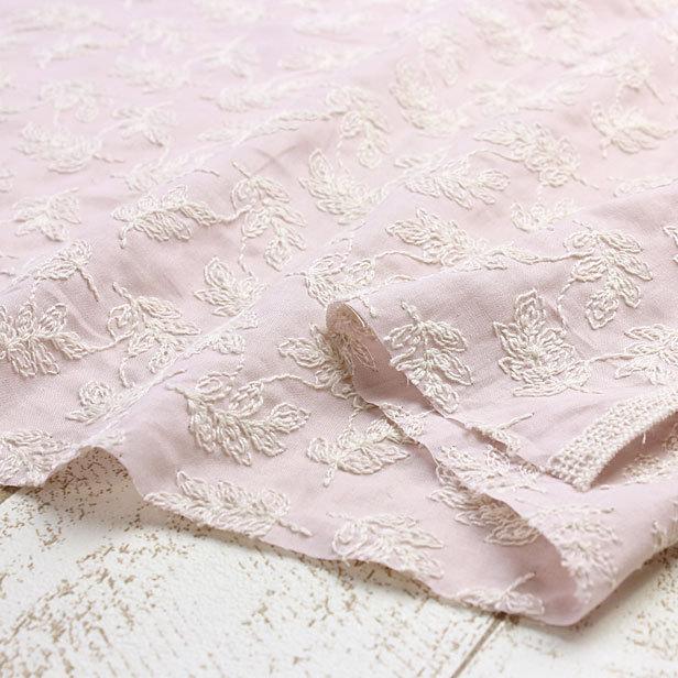 コットン 刺繍 生地 ローン リーフ刺繍 10cm単位 レース 刺しゅう
