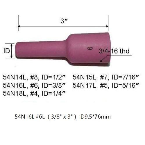 RIVERWELD 5個 54N18L 54N17L 54N16L 54N15L 54N14L （長い） TIG アルミナ ガスレンズ ノズル キット SR DTA DB WP 17 18 26 に適合 TIG溶接トーチ｜peme｜04