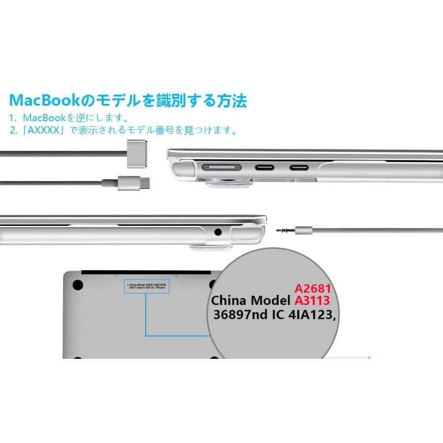 For MacBook Air 13.6インチケース M2/M3モデル対応 カバー A2681/A3113対応 ハードケース 全面保護 超薄型 軽量 排熱口設計 透明 分離型設計(クリア)｜peme｜02