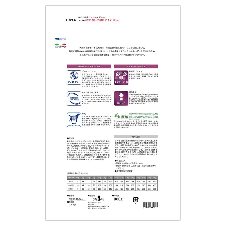 Monge Vet Solution 犬用療法食 　合計7.6kg Vet Solution 胃腸サポート Monge 800g×3袋 GO! SOLUTIONS 消化