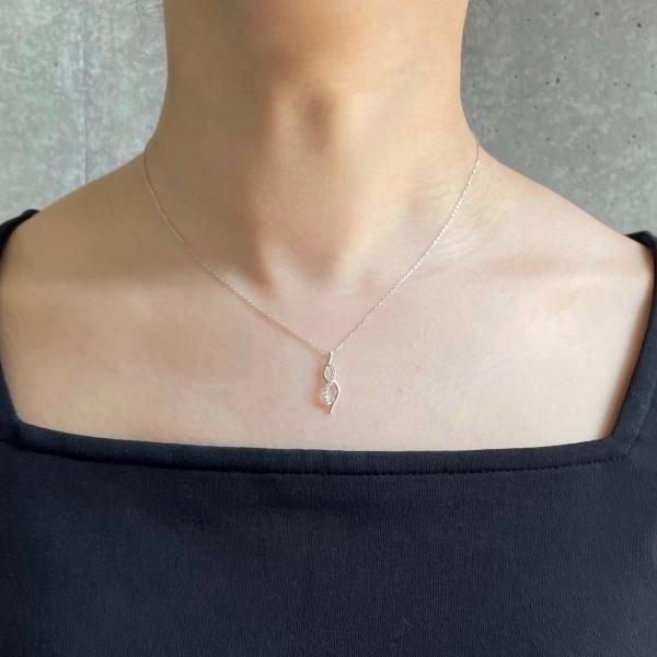 天然 ダイヤモンド ネックレス K10WG 0.10ct ウェーブ ペンダント