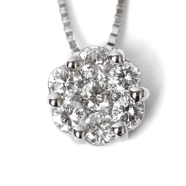 シンプルチェーン花モチーフPt850ダイヤネックレス ダイヤモンド ネックレス 0.3ct プラチナ 天然 ダイヤ 7石 フラワー