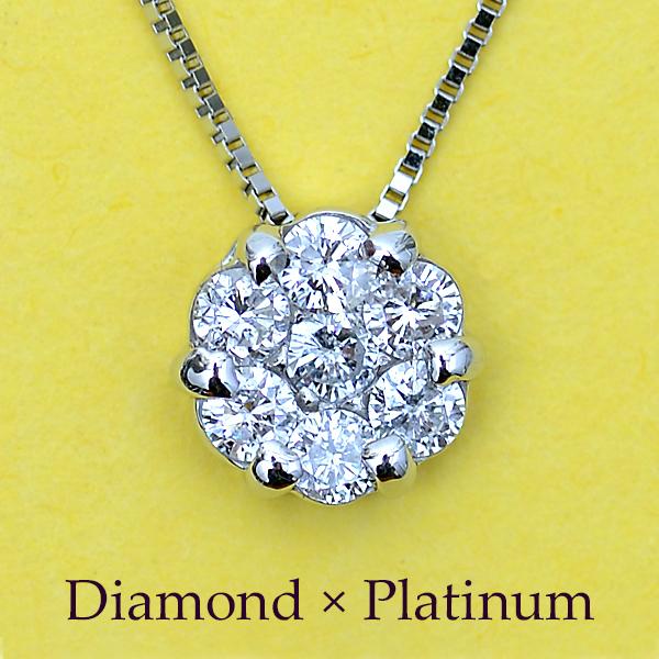 ダイヤモンド ネックレス 0.3ct プラチナ 天然 ダイヤ 7石 フラワー