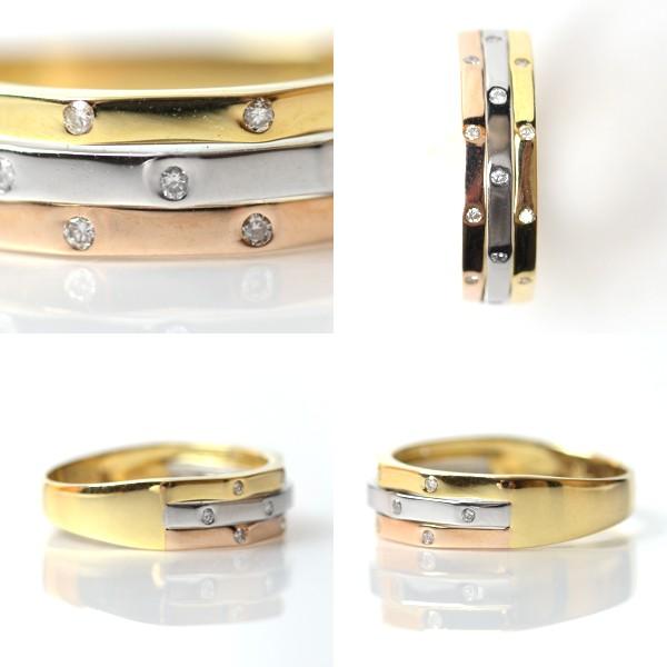 18金 リング プラチナ K18YG K18PG Pt900 3連リング調 天然