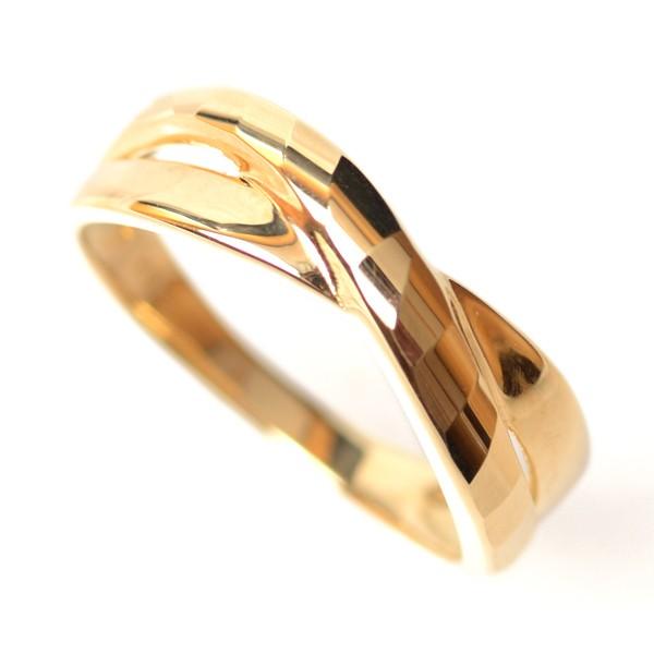 18金 リング 指輪 k18リング 18金ゴールド リング 多面カット ウェーブライン 2連調 デザインリングの画像