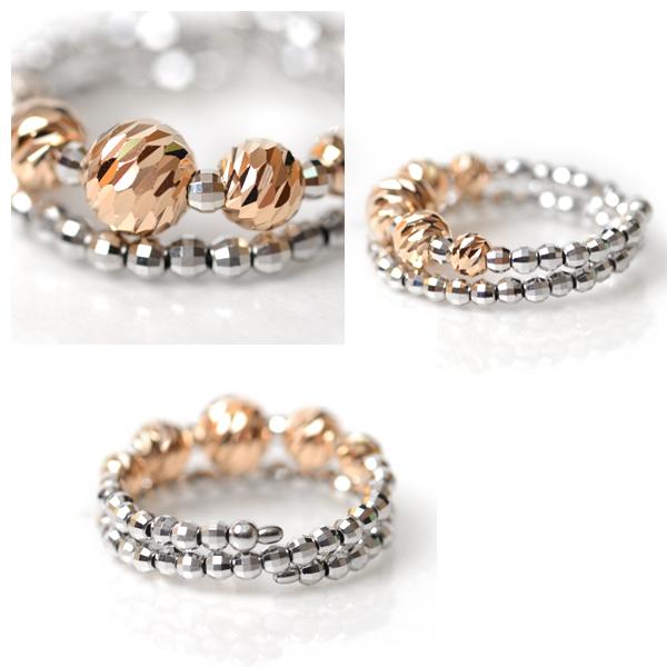 リング k18 2連調 5mm玉入り ミラーボール 18金 コイルリング カット
